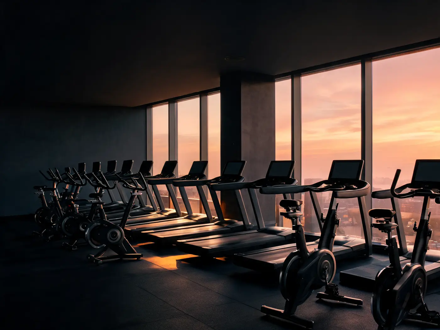 Cintas y bicicletas de cardio al atardecer (imagen ilustrativa)
